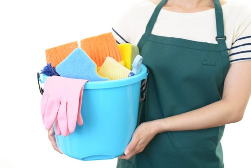 Cleaner preparing carpet cleaning equipment with safety precautions